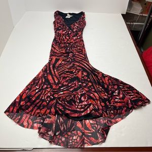 Fuzzi Fit and Flare Artistic Print Mermaid Dress Red Black Size XS‎ Stretch NWOT